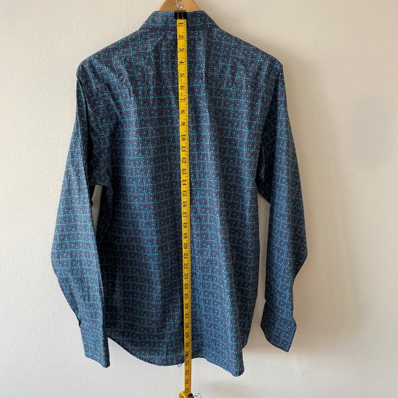 Bugatchi Shirt - Blue/Black/Turquise Patterned - Medium - Classic Fit - Picture 5 of 5